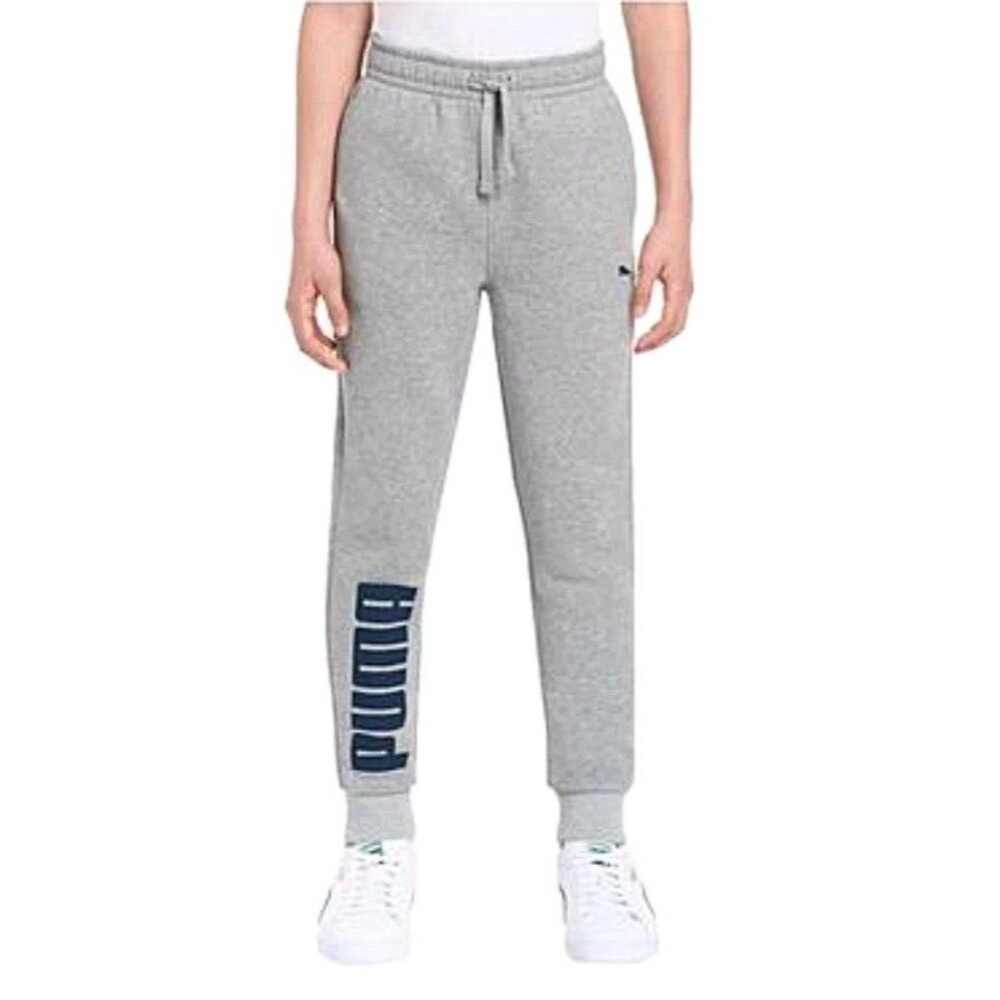 Puma Youth Boy's L (14/16) Cotton Blend Midweight Joggers Fleece Lined Gray NWT